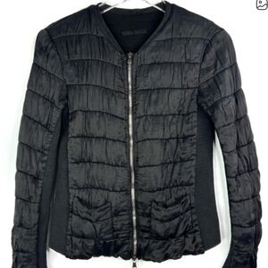 Transit Par Such Black Silk Quilted Zip Up Jacket